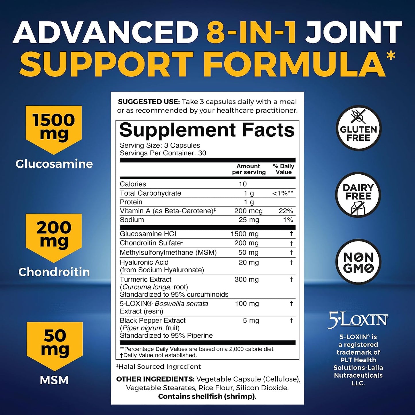 Viva Naturals Glucosamine Chondroitin MSM Joint Support Supplement, 90 Capsules - with Turmeric, Black Pepper, Boswellia and Hyaluronic Acid - Joint Health Supplement for Mobility and Flexibility
