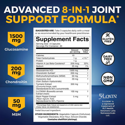 Viva Naturals Glucosamine Chondroitin MSM Joint Support Supplement, 90 Capsules - with Turmeric, Black Pepper, Boswellia and Hyaluronic Acid - Joint Health Supplement for Mobility and Flexibility