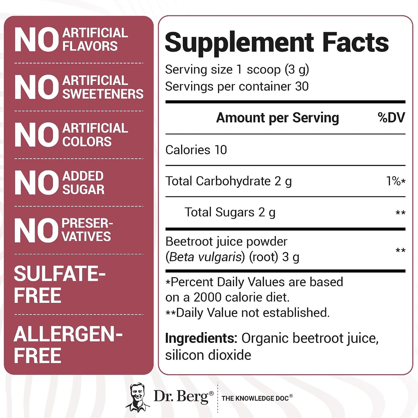 Dr. Berg Raw Organic Beet Powder from Real Earth-Grown Beets – USDA Certified Organic Beet Root Powder to Support Nitric Oxide Levels, Energy, Blood Flow, & Heart Health* – 30 Servings