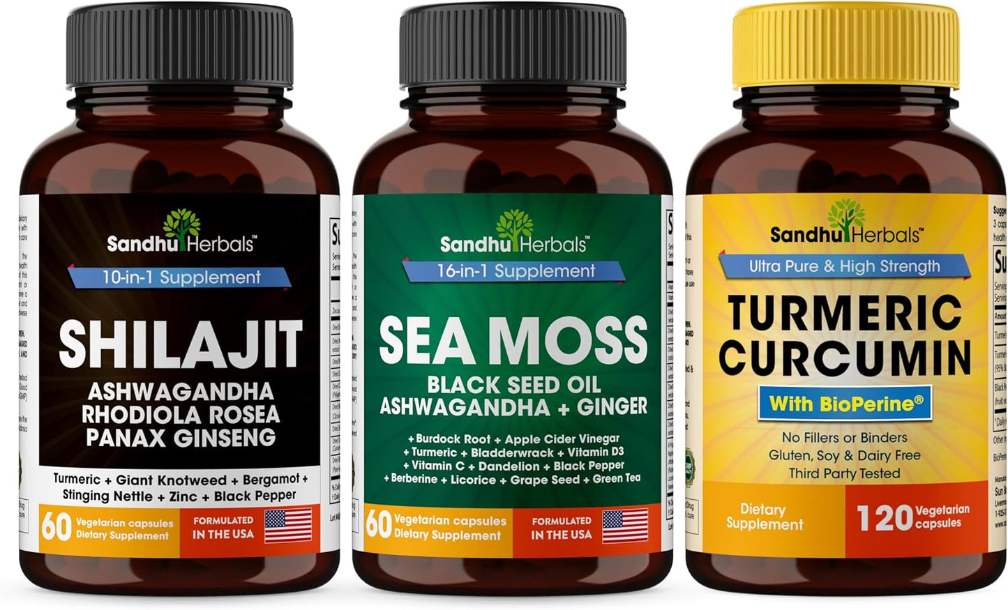 Shilajit Seamoss Bundle & Turmeric Curcumin with Bioperine Capsules | Supports Immune, Cognitive, Digestive, Skin & Hair Health