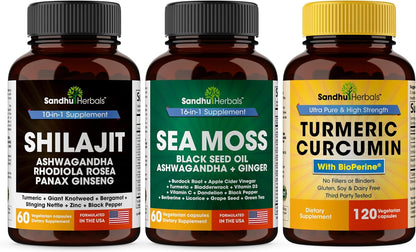 Shilajit Seamoss Bundle & Turmeric Curcumin with Bioperine Capsules | Supports Immune, Cognitive, Digestive, Skin & Hair Health