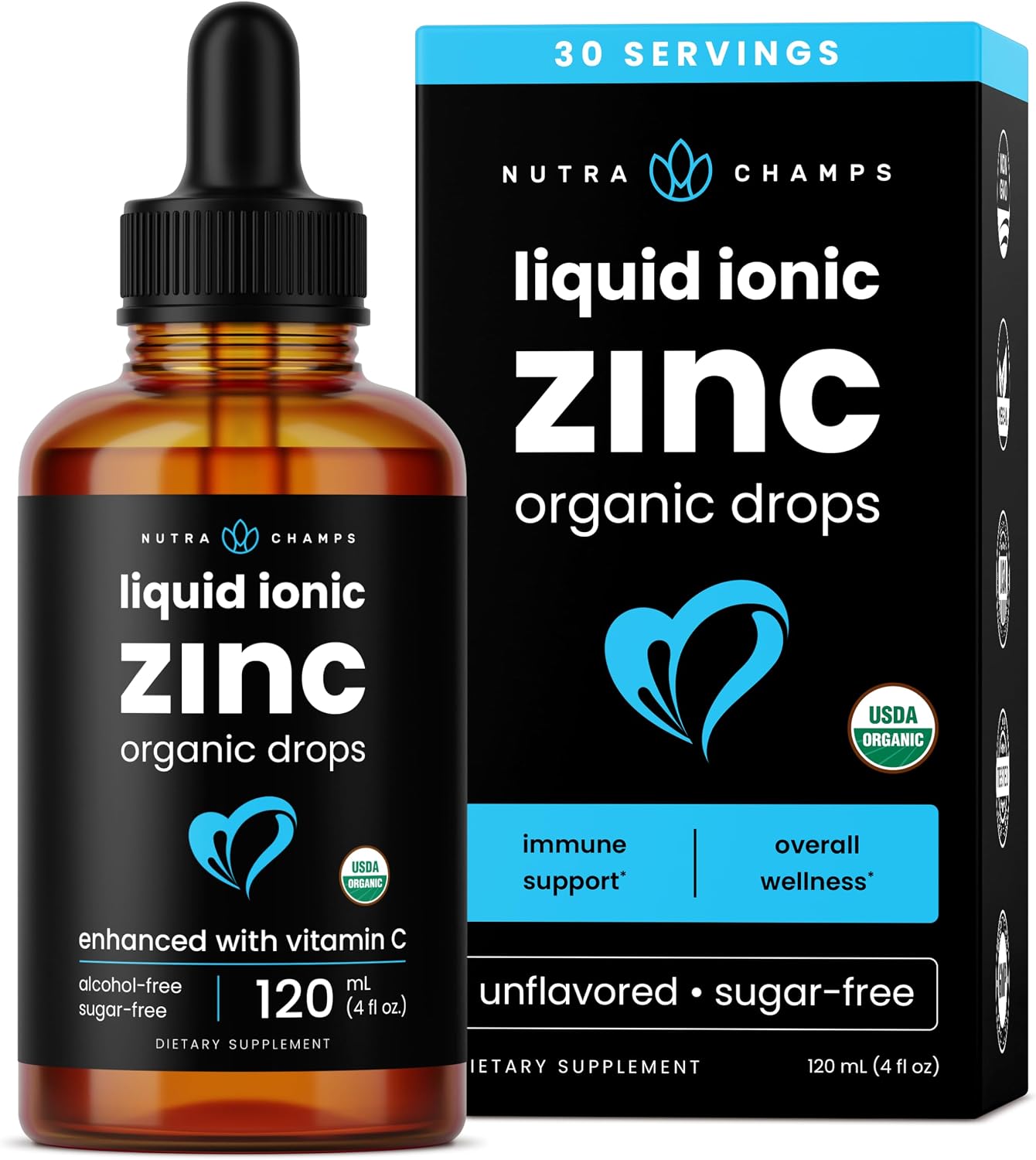 NutraChamps Liquid Zinc for Kids & Adults, Vegan, Pure Ionic Zinc Drops Enhanced with Vitamin C, Supplements for Immune Support, Sugar-Free Liquid 4 oz