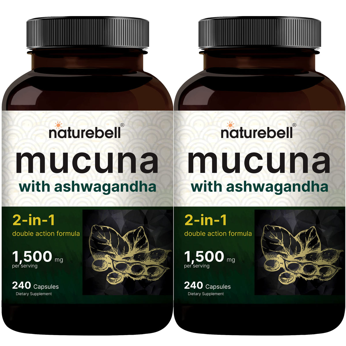 2 Pack NatureBell Mucuna Pruriens Capsules, 1500mg Per Serving, Made with Mucuna 