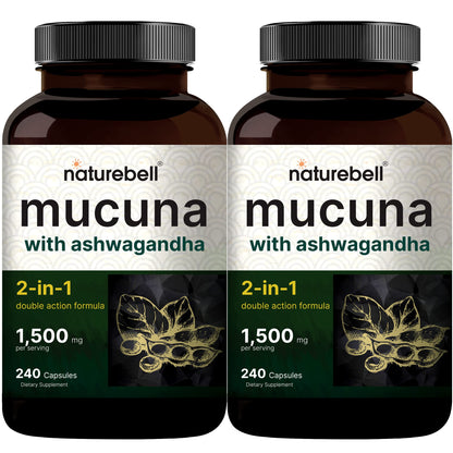 2 Pack NatureBell Mucuna Pruriens Capsules, 1500mg Per Serving, Made with Mucuna 