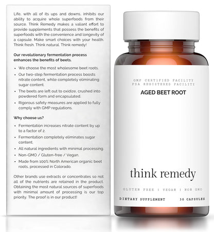 Think Remedy Aged Beet Root Capsules - Beet Pills for Stamina - Organic Beet Root Powder