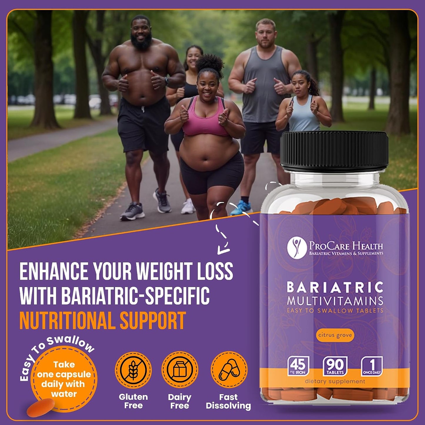 ProCare Health Easy-45 Bariatric Multivitamin | Citrus Grove Tablets | 90ct | Once Daily Tablets for Gastric Bypass Sleeve & Post-Op Support Pills for Sleeve Patients & Sustains Recovery, Easy to Swallow
