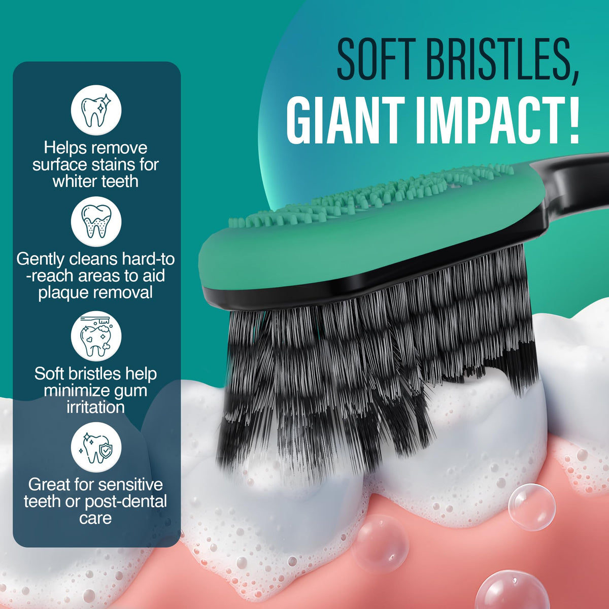 GuruNanda Gentle Giant Toothbrush with Dual Action Flossing Spiral Bristles, Non-Slip Ergo Dexa Grip, Helps in Teeth Whitening, BPA Free Manual Toothbrushes, Assorted Colors, 4 Count