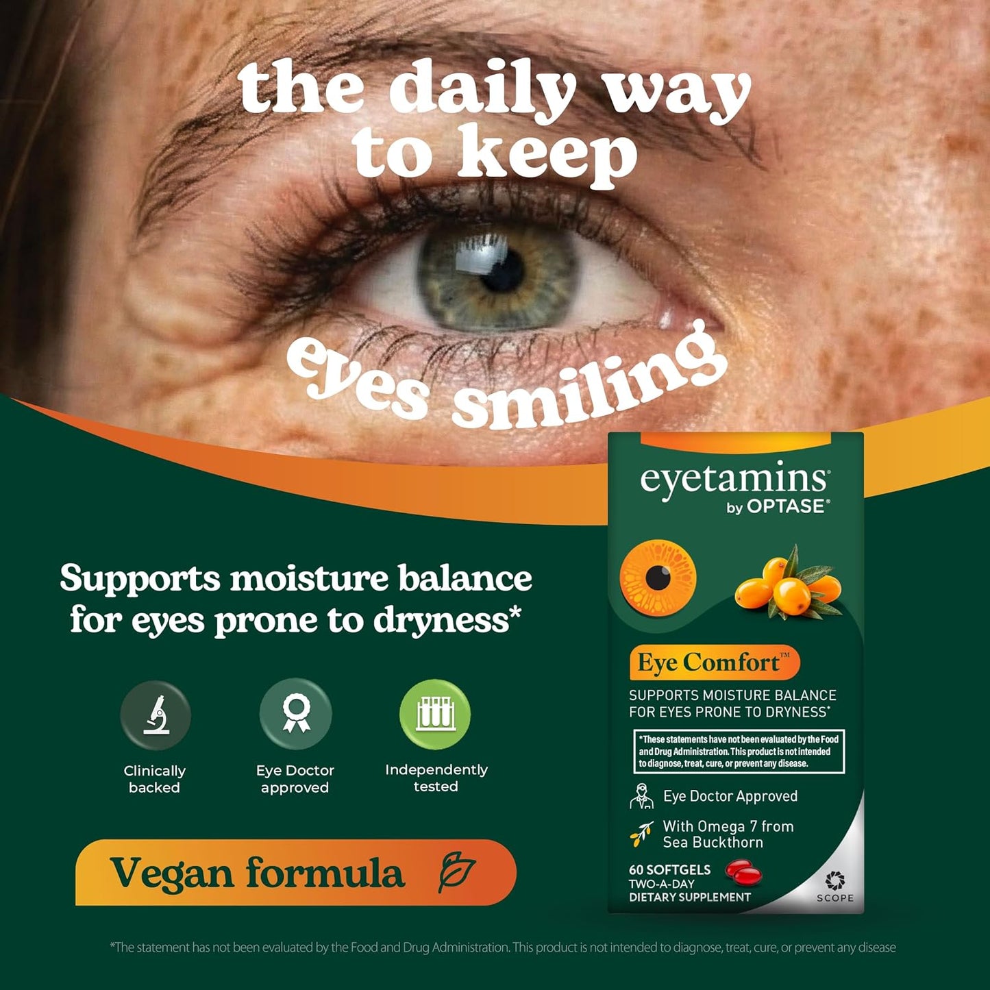 eyetamins® by OPTASE® Eye Comfort™ - 60 Softgels - Eye Doctor Recommended - an Omega-Based Eye Supplement formulated to Support Moisture Balance and Eye Comfort from Within. Plant Based Soft gels.