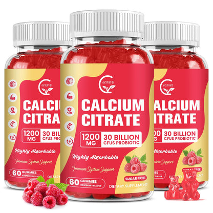 (2 Pack) Sugar Free Calcium Citrate Gummies 1200 mg with Vitamin d3, K2, Magnesium, Zinc for Bone, Muscle & Immune Support, High Absorption Calcium Supplement for Women, Raspberry Flavor, 60 Chews