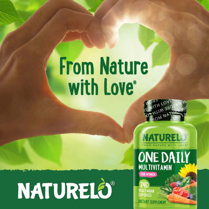 NATURELO One Daily Multivitamin for Women w/Vitamin B12, 120 Ct, Energy Support, Whole Food Daily Women Multivitamin Supplement, Nourish Hair/Skin/Nail, Non-GMO, No Soy, Gluten Free, 4 Month Supply