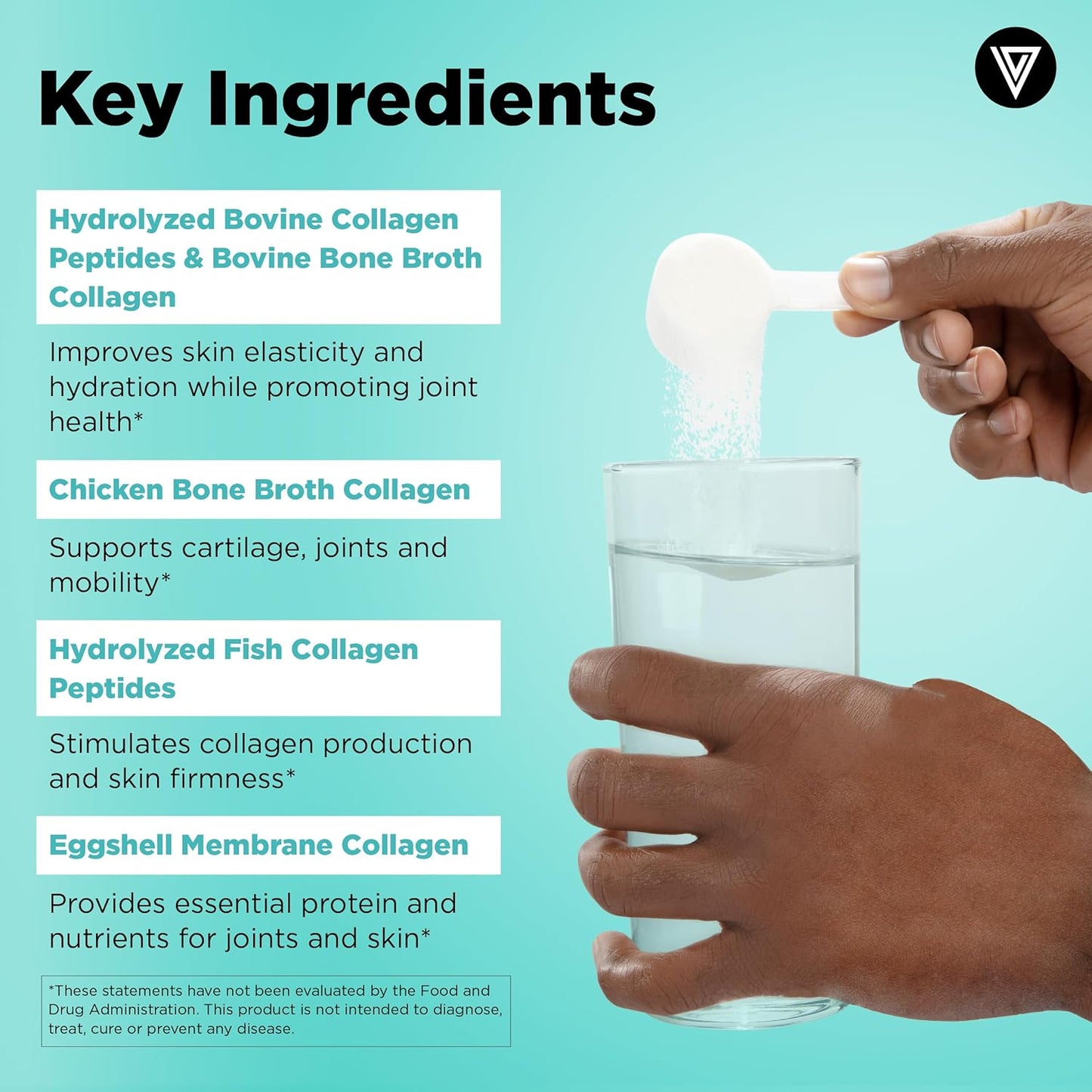 Vital Vitamins Multi Collagen Complex Powder for Hair, Skin, Nails & Joints | 5 Collagen Peptides Types I II III V & X, Unflavored, Easy to Dissolve, Scoop Included Inside, 30 Servings