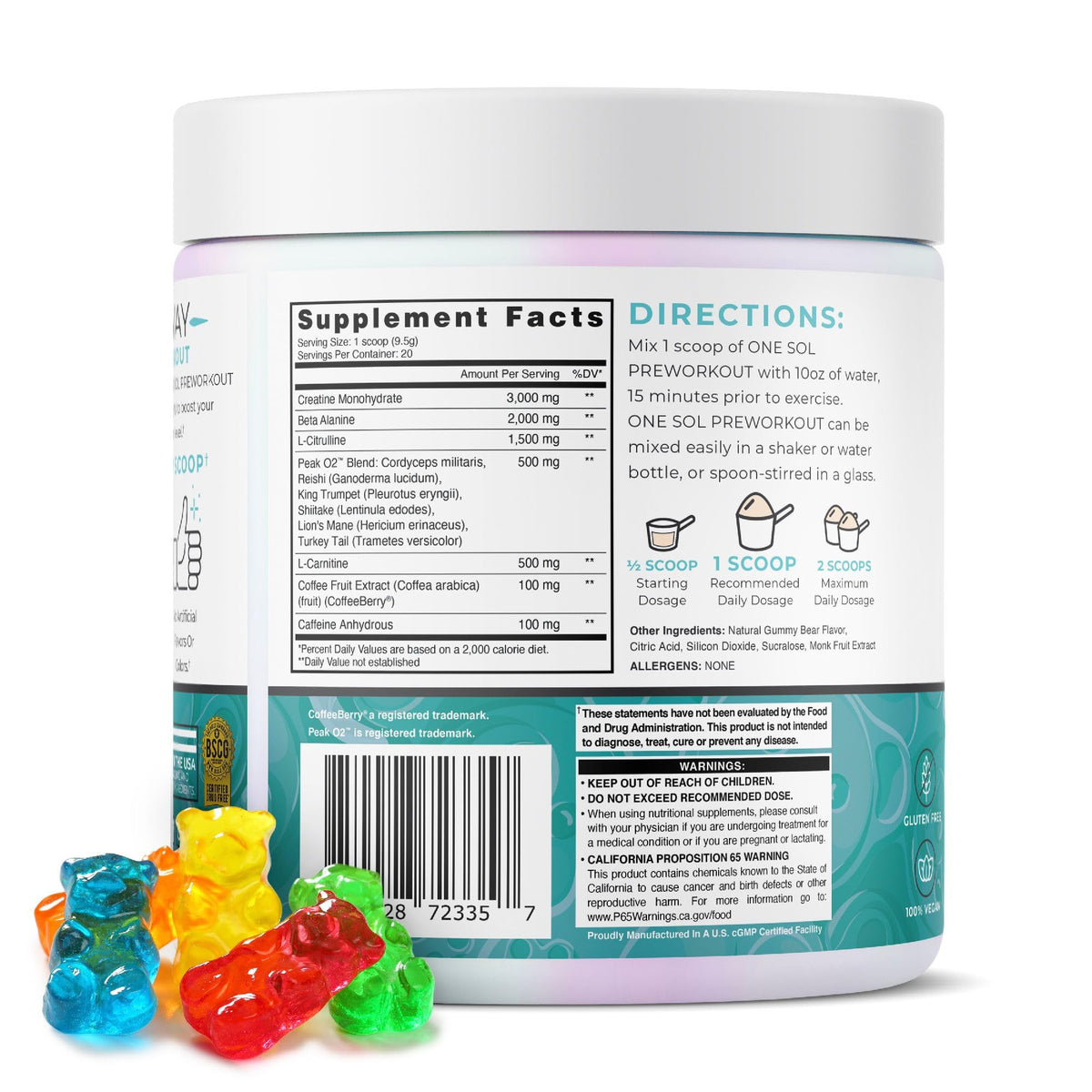 One Sol Pre-Workout for Women, Enhanced Pump & Focus, No Jitters Or Crash, Natural