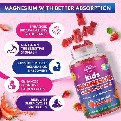 2 Pack Magnesium Glycinate Gummies for Kids & Adults Stawberry & Raspberry Flavor