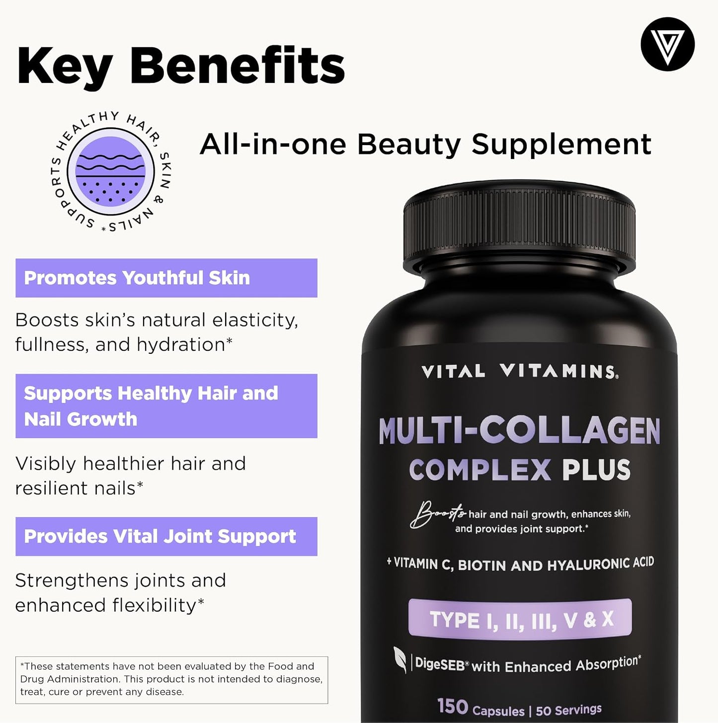 Vital Vitamins Multi-Collagen Plus 150 ct + Hyaluronic Acid Capsules 60 ct