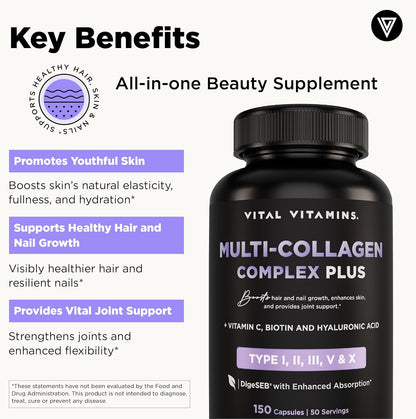 Vital Vitamins Multi-Collagen Plus 150 ct + Hyaluronic Acid Capsules 60 ct