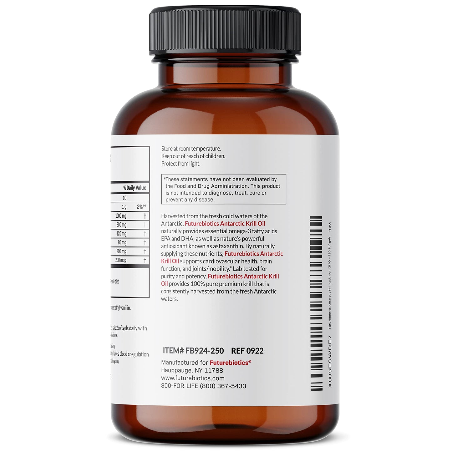 Futurebiotics Antarctic Krill Oil 1000mg with Omega-3s EPA, DHA, Astaxanthin and Phospholipids - Premium Krill Oil Heavy Metal Tested, Non GMO – 90 Softgels (45 Servings)