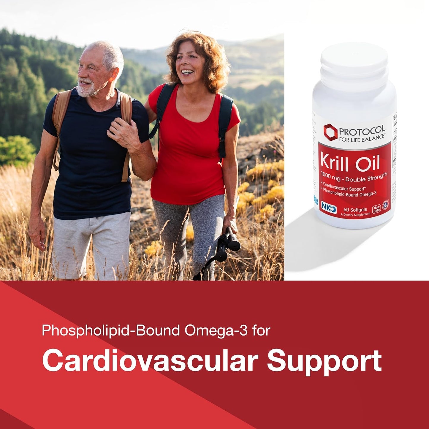 PROTOCOL FOR LIFE BALANCE Krill Oil 1,000mg, DHA & EPA, 60 Softgels | Extra Strength Krill Oil Supplement, DHA and EPA, with Astaxanthin, Support Heart, Brain, Joints*, Non-GMO and Halal
