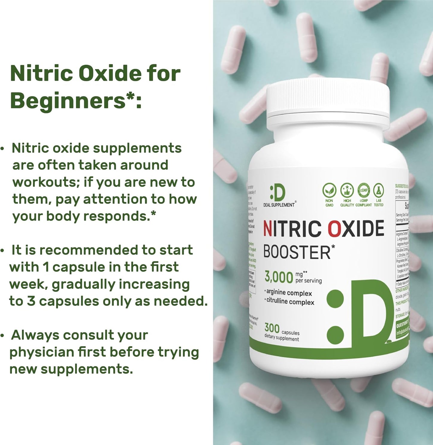 Nitric Oxide Supplement 3,000mg, 300 Capsules | 12-in-1 Complex for Men & Women – Arginine, Citrulline, Korean Red Ginseng, Tongkat Ali, Maca Root, & Marshmallow Blend*