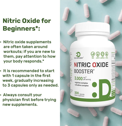Nitric Oxide Supplement 3,000mg, 300 Capsules | 12-in-1 Complex for Men & Women – Arginine, Citrulline, Korean Red Ginseng, Tongkat Ali, Maca Root, & Marshmallow Blend*