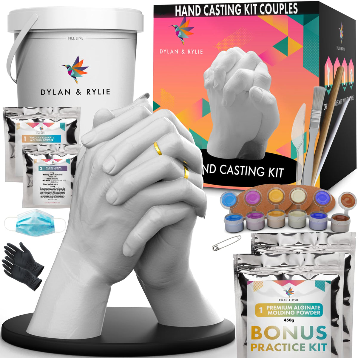 Dylan & Rylie Hand Casting Kit for Couples - Complete DIY Plaster Mold & Painting 