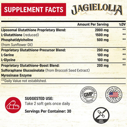 Liposomal Glutathione 2000 mg with L-Serine, L-Glycine & Sulforaphane – Active L-Glutathione Unique Formulation to Enhance Absorption - Master Antioxidant, Detoxifying & Immune | 120 Softgels