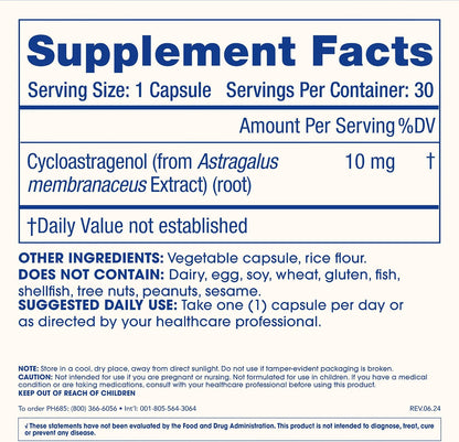 ProHealth Cycloastragenol Supplement, 10 mg per Serving | Science-Backed to Support Telomere Length, DNA Structure & Healthy Aging | Third-Party Tested for Purity & Quality