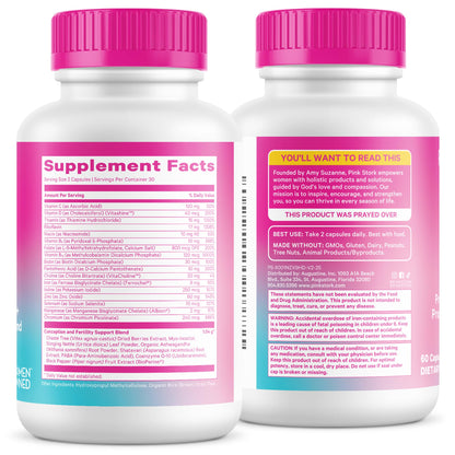 Pink Stork Fertility Supplements for Women, 60 Capsules | 2-in-1 Conception Support + Prenatal, Inositol, Folate + CoQ10, Cycle Regularity, Hormone Balance, Reproductive Wellness