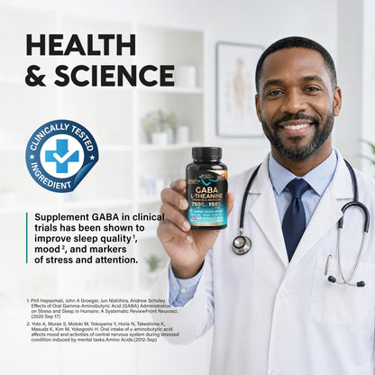 GABA L-Theanine 900 mg - Magnesium | Vitamin B6 - Calm, Sleep, Relaxation & Mood Support - Lab Tested - 750 mg Gamma AminoButyric Acid, 150 mg L-Theanine - Non-Habit Forming, Vegan - 120 Capsules