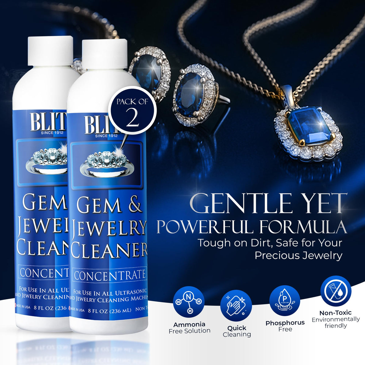 Blitz Gem & Jewelry Cleaner Concentrate Refill for Ultrasonic Machines 8 oz
