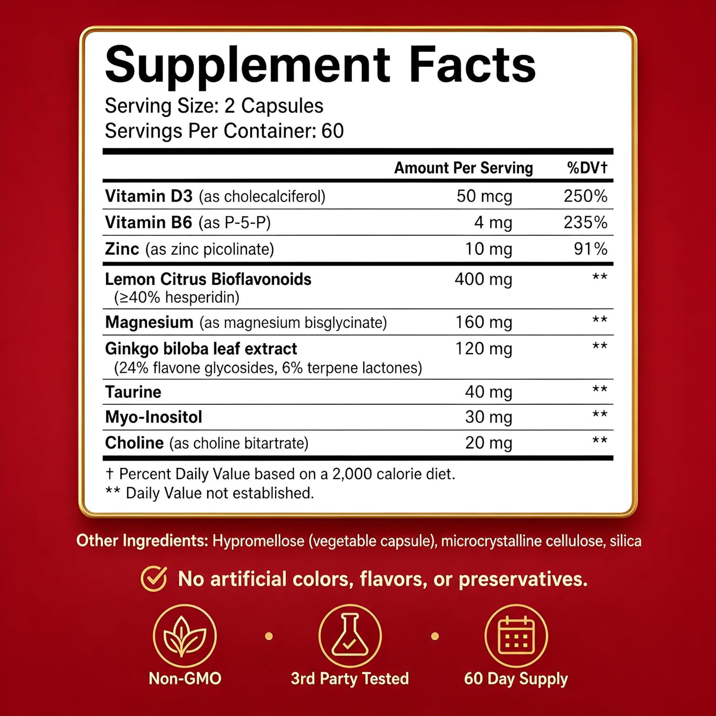 Happee Tinnitus Supplement for Ringing Ears, Bioflavonoids & Ginkgo, 120ct | Flavonoids Plus Essential Nutrient, Daily Support for Inner Ear Health & Microcirculation, NO Dyes, Clean Label