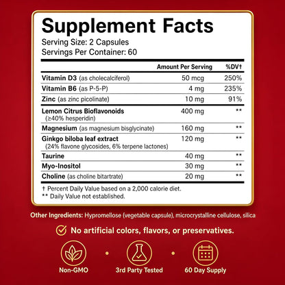 Happee Tinnitus Supplement for Ringing Ears, Bioflavonoids & Ginkgo, 120ct | Flavonoids Plus Essential Nutrient, Daily Support for Inner Ear Health & Microcirculation, NO Dyes, Clean Label