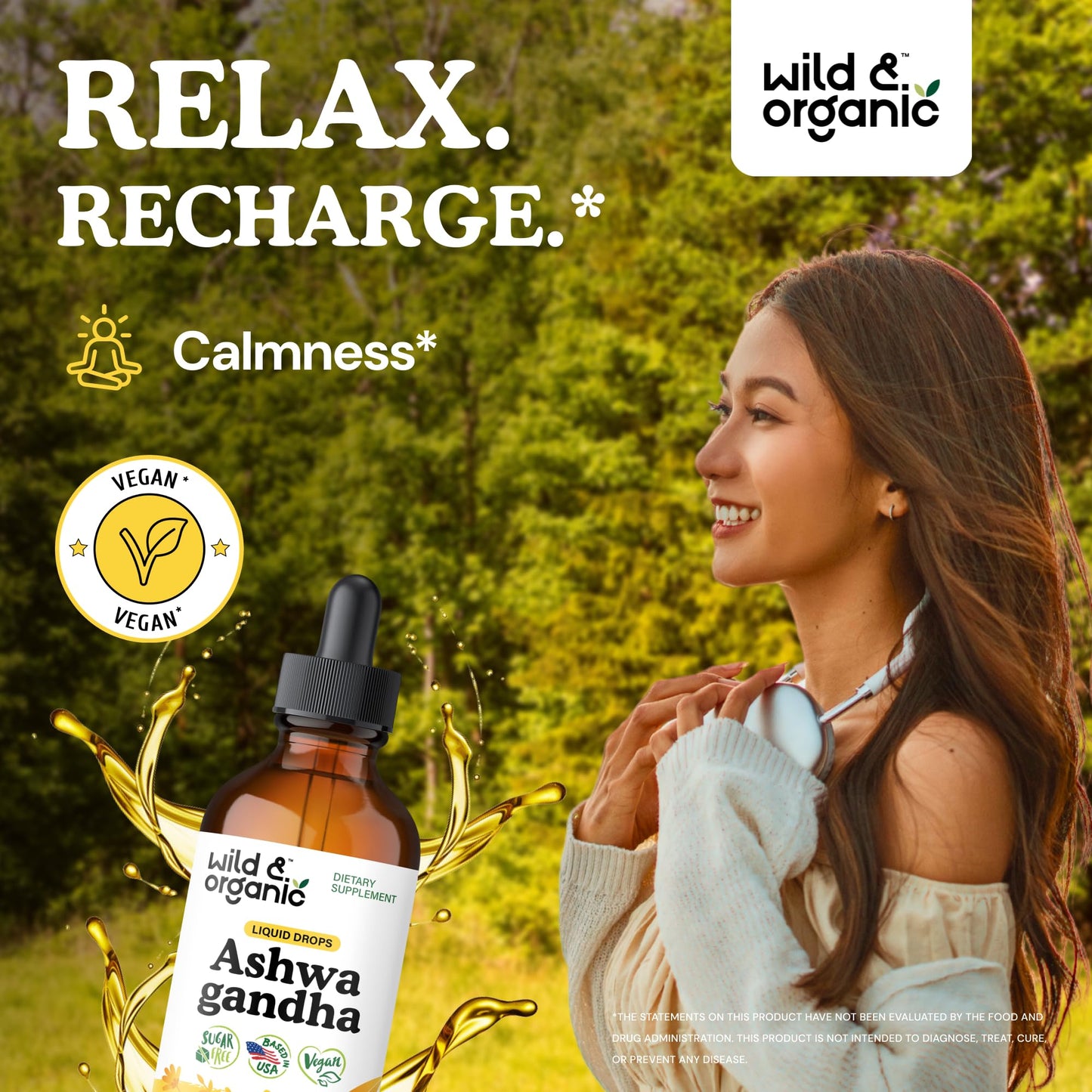 Wild & Organic Ashwagandha Drops - Mood Support & Positive Energy - 500 mg Ashwagandha for Women & Men - Add to Tea Liquid Extract for Relaxation - Non-GMO, Sugar & Alcohol-Free Tincture - 4 fl oz