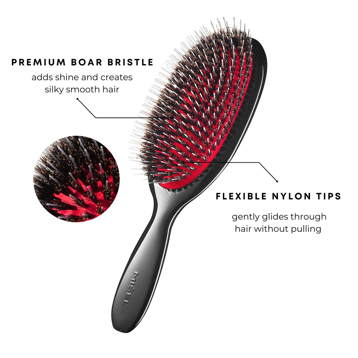 MISEL Professional Boar Bristle Hair Brush for Women and Men | Detangles All Natural