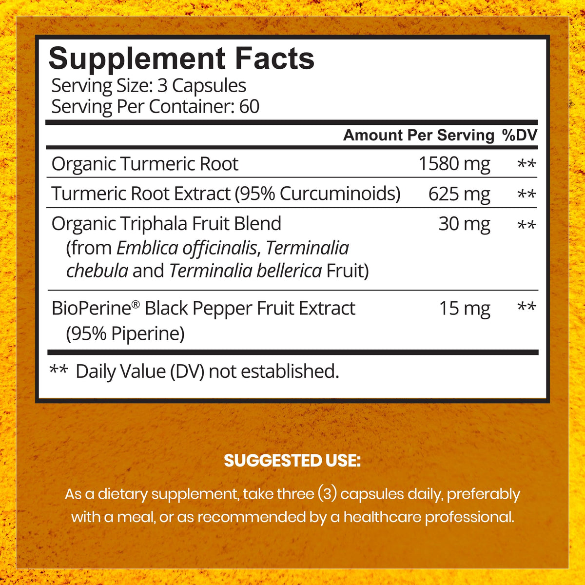 Turmeric Curcumin Supplement - 2250mg/d - Veggie Caps - 95% Curcuminoids with Black Pepper Extract (Bioperine) - 750mg Capsules - 100% Organic - Most Powerful Turmeric (180 Count)