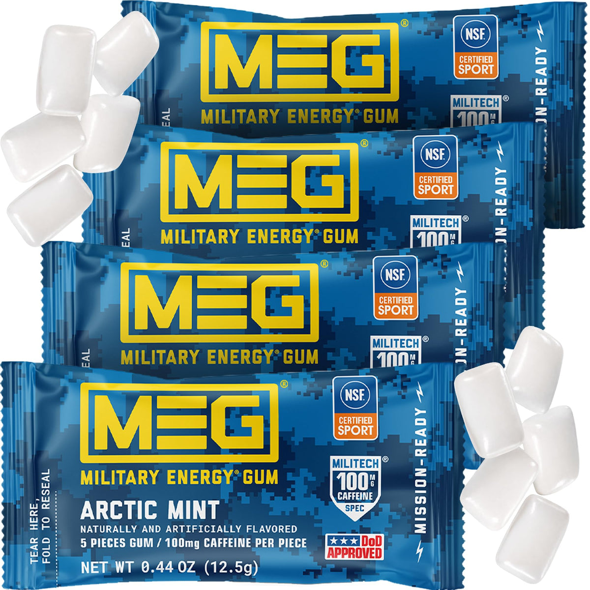 MEG Military Energy Gum, Multi Flavors | Caffeine Gum - Pack of 3, 15 Count