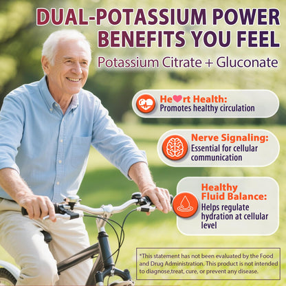 Potassium Citrate and Potassium Gluconate Supplement, 1200mg Two Forms of Potassium Gummies, w/Magnesium, Omega-3, Calcium, Vitamin D3 K2 B12 E B6, Folate for Mṵṣḉḷḙ, Nerves, Health Bones, 120Cts