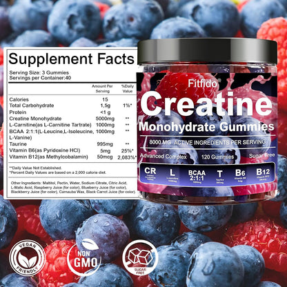 Creatine Monohydrate Gummies 5000mg with L-Carnitine, 120 Count