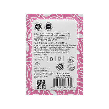 HEROLIFE Personal Wipes for Feminine Care, Single Use To Go, Plant-Based, 1 pack of 40 Single