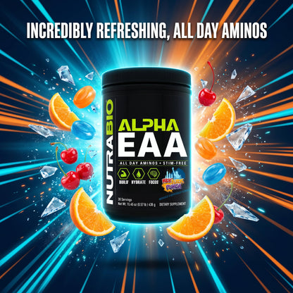 NutraBio Alpha EAA - All-Day Amino Acids for Muscle Growth and Hydration - Essential Amino Acids with Nootropics & Adaptogens- Full Spectrum EAA BCAA Powder - 30 Servings - Strawberry Lemon