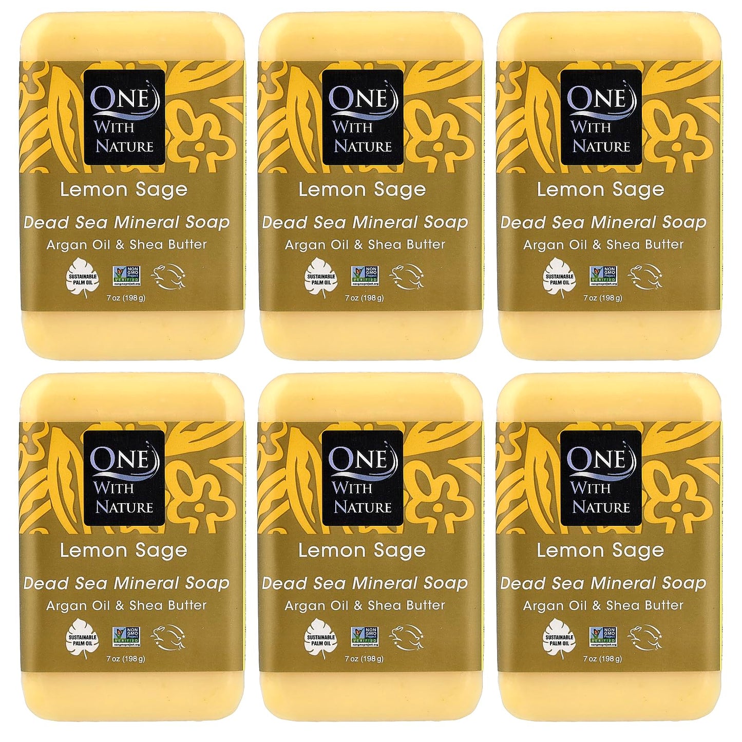 One With Nature Dead Sea Mineral Soap, Lemon Sage, 7-Ounces (Pack of 6)