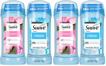 Suave Antiperspirant Deodorant for Women, Fresh & Powder Variety 2-Pack – Anti-Staining Invisible Solid Sticks, Talc-Free, 2.6 Oz Ea