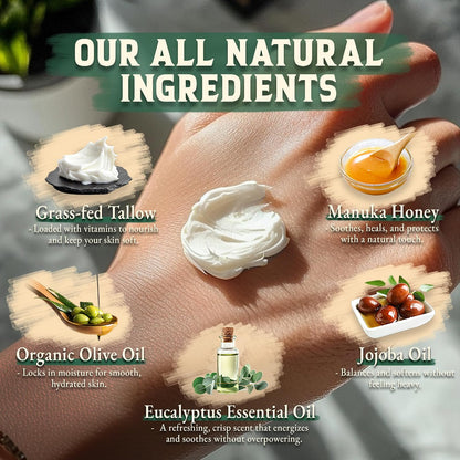 Beef Tallow for Cooking (14 oz) & Organic Beef Tallow for Skin - 4 OZ (Eucalyptus)