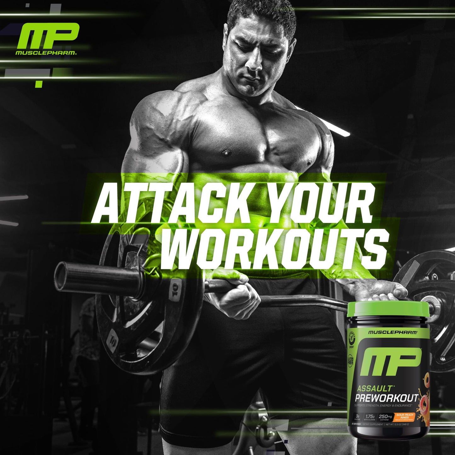 MusclePharm Assault Pre Workout Powder for Men & Women – Energy & Strength Boost Pre-Workout Supplements with Beta Alanine, Caffeine, Creatine & Betaine Anhydrous – 30 Servings, Fruit Punch Flavor