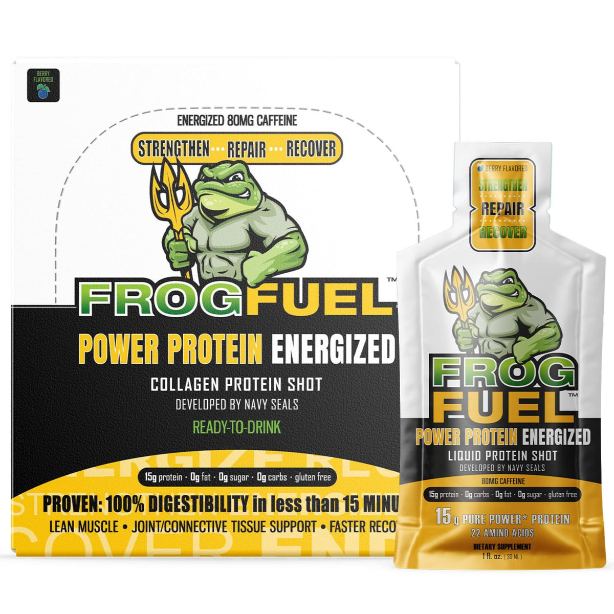 Frog Fuel Power Energized Complete Protein Shot, 15g Protein Nano-Hydrolyzed Grass 