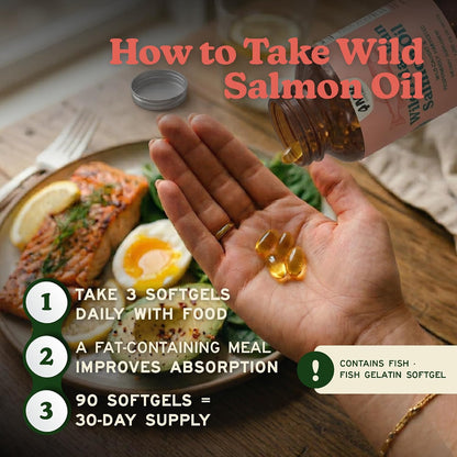 MK Supplements Wild Alaskan Sockeye Salmon Oil, Omega-3 EPA DHA | Tested for heavy metals/rancidity, 90 softgels, EPA and DHA per serving, astaxanthin, vitamins A and D, amber glass