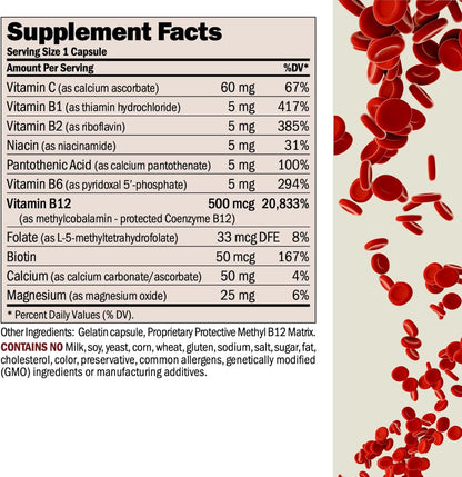 ANDREW LESSMAN ProCaps Vitamin B12 500 mcg with B-Complex 180 Capsules | Absorption-protected Methylcobalamin with B-Complex supports energy, brain, heart and nervous system health.