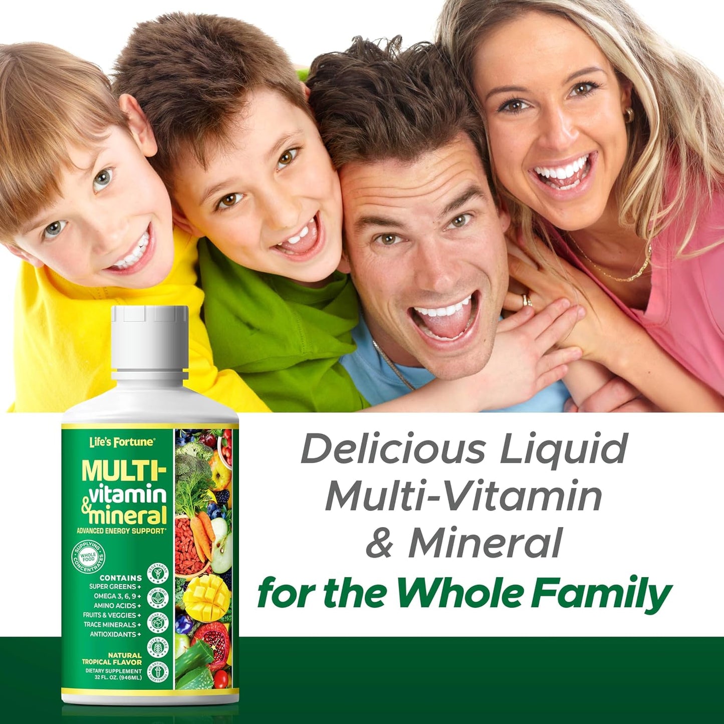 Life’s Fortune Liquid Multivitamin for Adults and Seniors – Fast Absorption Vitamins and Minerals with 90+ Nutrients for Energy and Immune Support – Easy to Digest, Sugar Free, Tropical Flavor, 32 oz