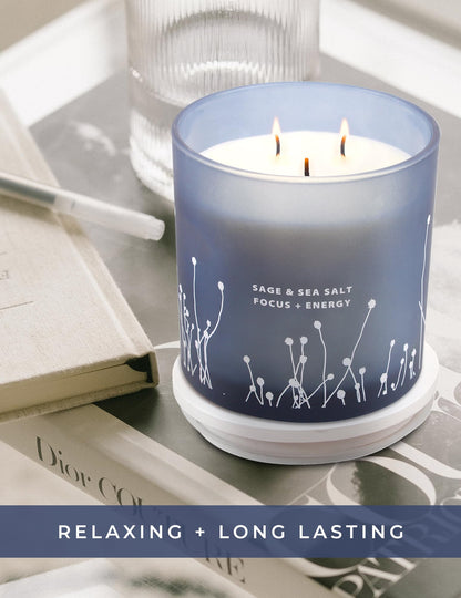 White Sage Sea Salt 3 Wick Candle 14.5 oz | Sage Candles for Cleansing House | Large Soy Candles
