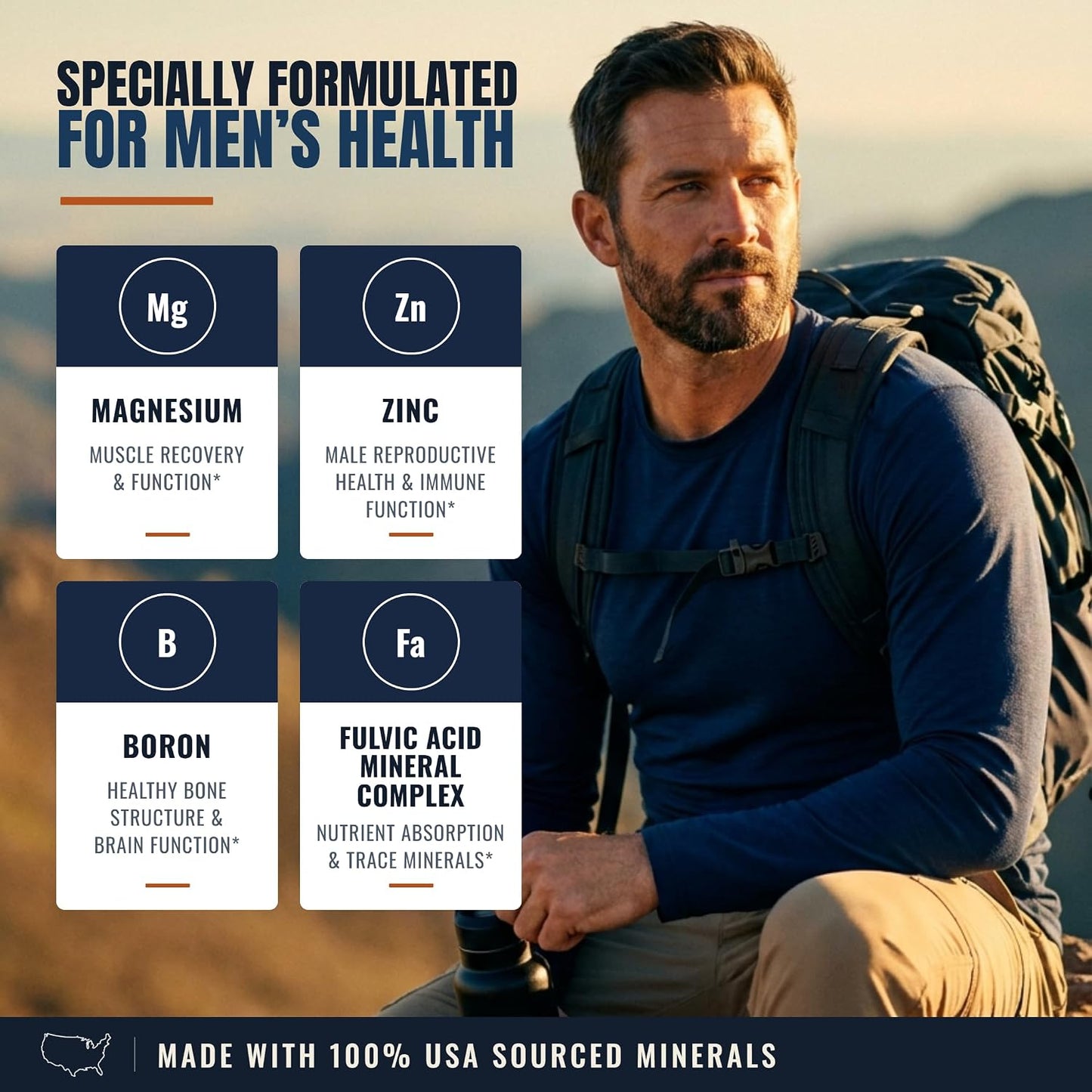 Minerals for Men with Fulvic Acid Complex, 60 Count | Fulvic Minerals, Boron, Zinc & Magnesium - Supports Men's Health & Vitality - USA Sourced Minerals, 3rd Party Tested