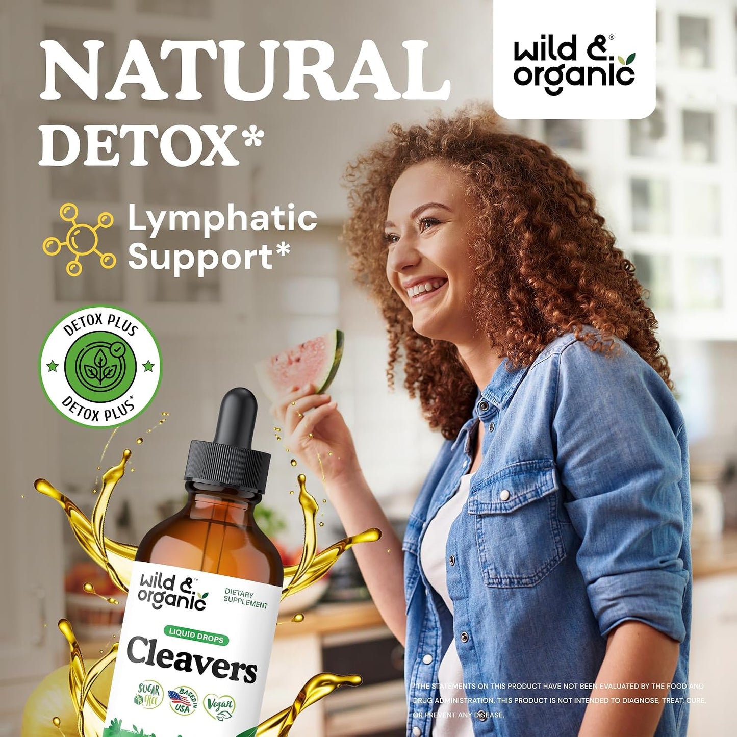 Wild & Organic Cleavers Lymphatic Drainage Drops - Cleavers Herb for Natural Detox Support - Add to Tea Tincture - Galium Aparine Leaf Extract Supplement - Vegan, Sugar & Alcohol-Free - 4 fl oz